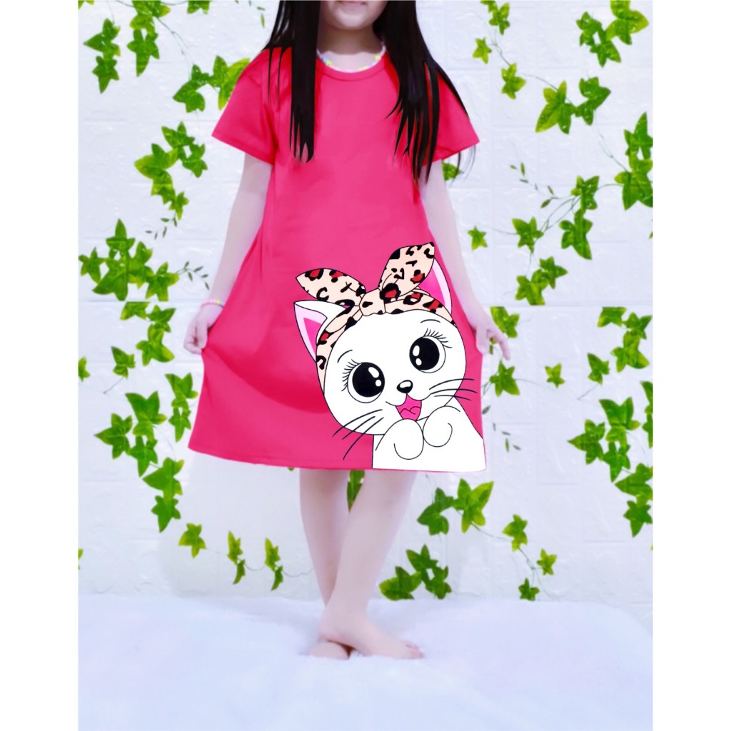 daster anak perempuan kucing bando 3-12 tahun