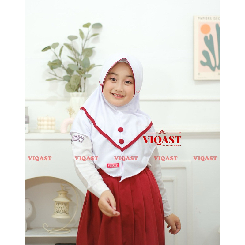 Kerudung Anak Sekolah tali serut ELSANIA 6-10 tahun jilbab anak sekolah dasar Hijab instan putih kao
