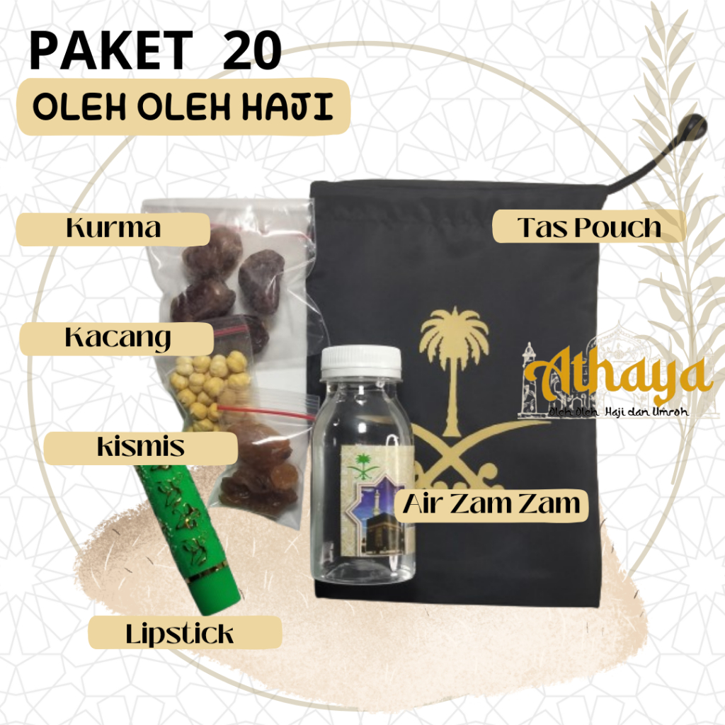 

Paket 20 Pouch Oleh-oleh haji dan umroh/Pasuhe+Lipstick hare