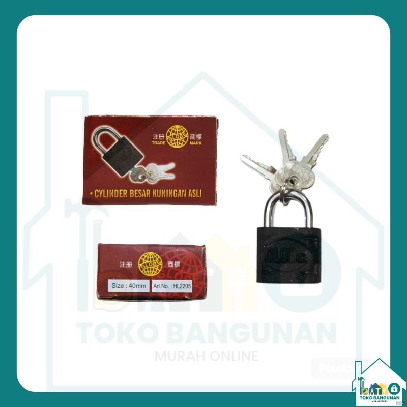 Gembok Hitam Globe 40 mm