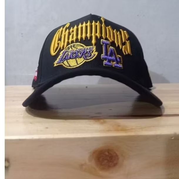 Lakers Champions/Bahan Hitam/Bordir Samping/Pria Wanita/Topi Baseball/Topi NBA/