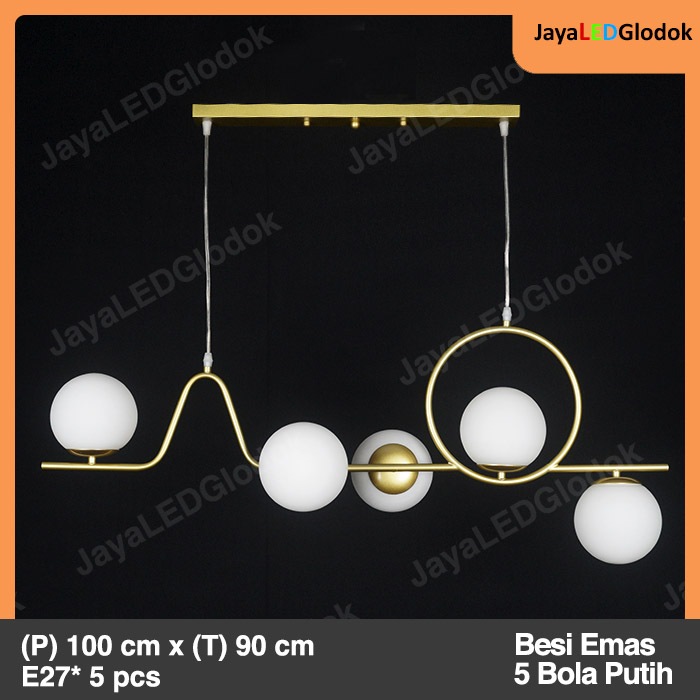 Lampu Gantung Minimalis Ruang Makan Kitchen Mini Bar 5 Bola Kaca Emas