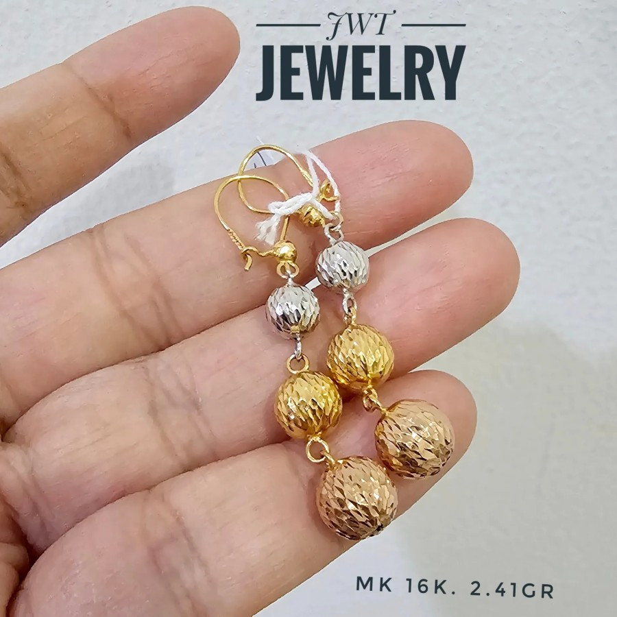 GIWANG ANTING PANJANG GANTUNG BOLA BOLA UKIR KOMBINASI WARNA