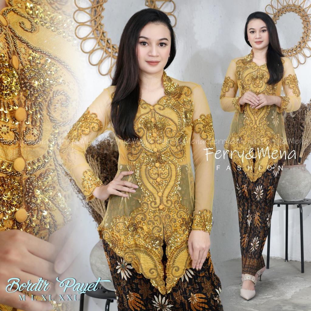 Set Kebaya JULEHA Full Payet & Bordir + ( FREE LONGTORSO ) Mix Bawahan Rok Prisket Foil/Prada Pendek