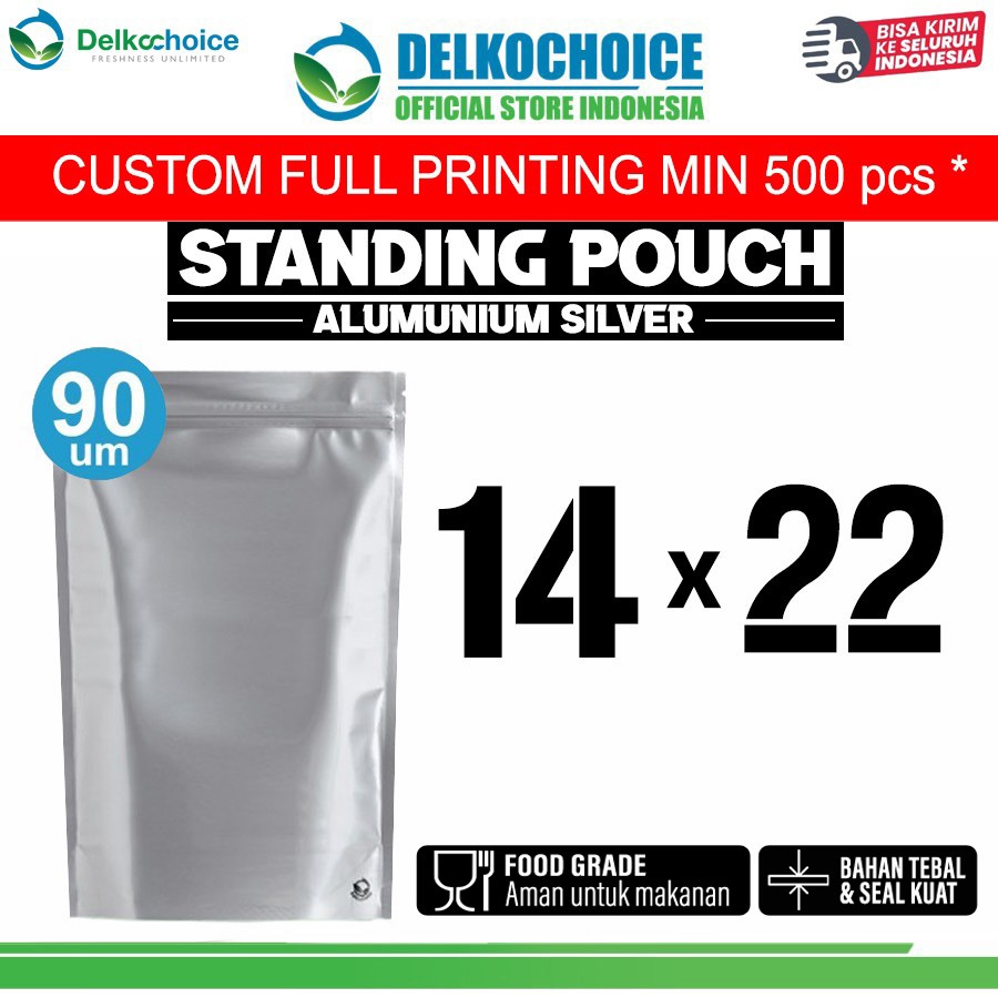 

Standing Pouch Silver Alu Foil Kemasan Makanan 14x22cm Delkochoice