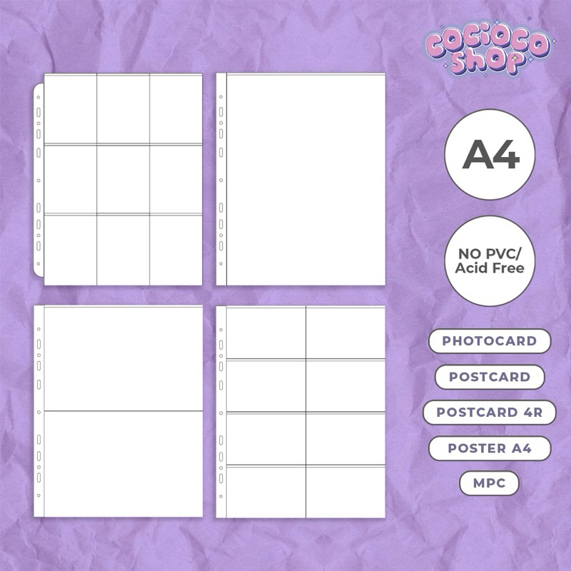 A4 - 9p, 8p, 4p, 2p, 1p Sleeve Photocard, Postcard, MPC