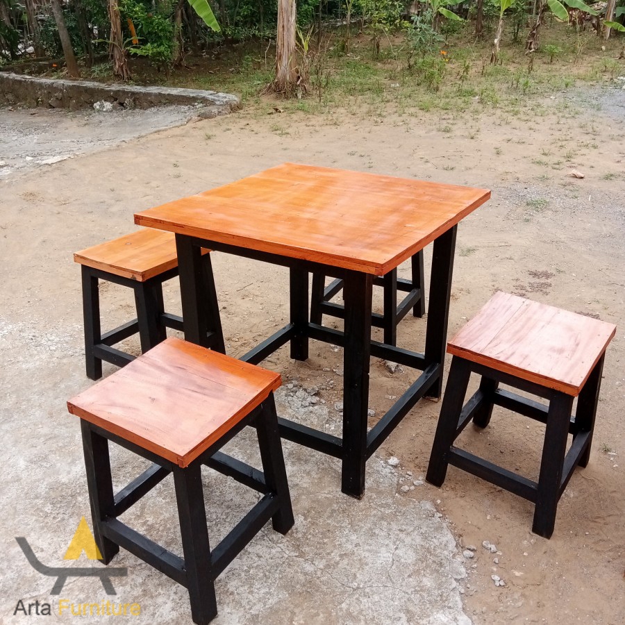 meja makan kursi cafe angkringan minimalis - set meja kursi cafe minimalis mahoni