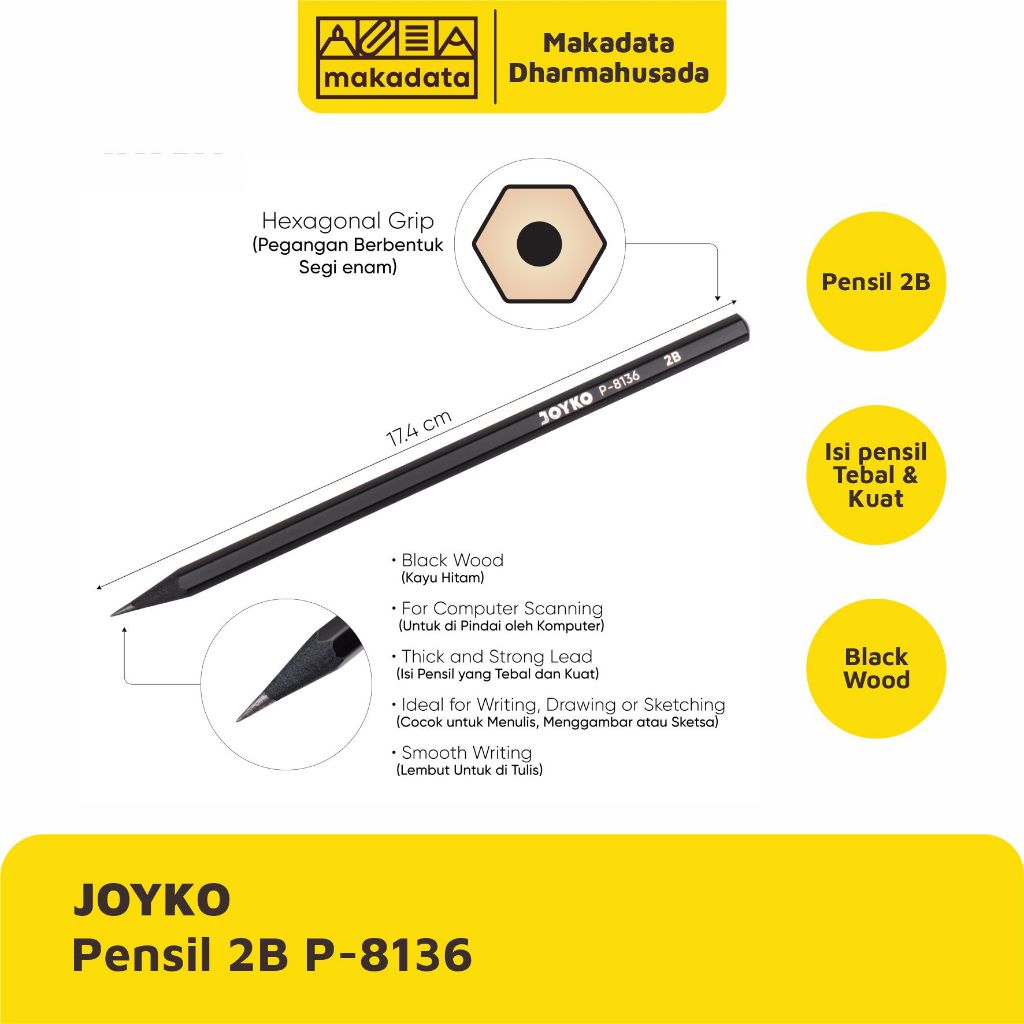 

PENCIL | PENSIL 2B JOYKO P-8136 BLACK WOOD (1 PAK)