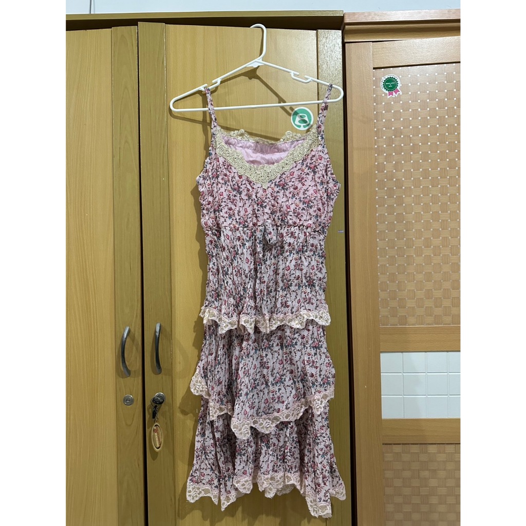 TERMURAH - JAPAN DRESS FLORAL PINK LAYER