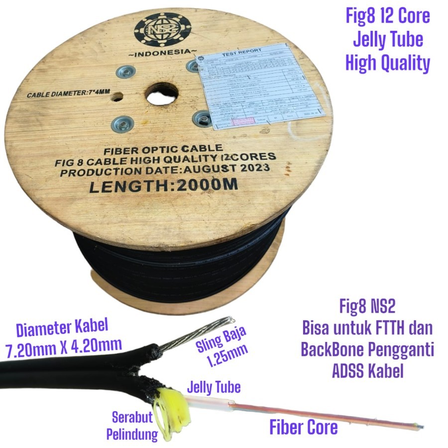 kabel fig8 12 core NS2 high Quality 2km / dropcore fig 8 fiber optik - 12CORE FIG8 2KM