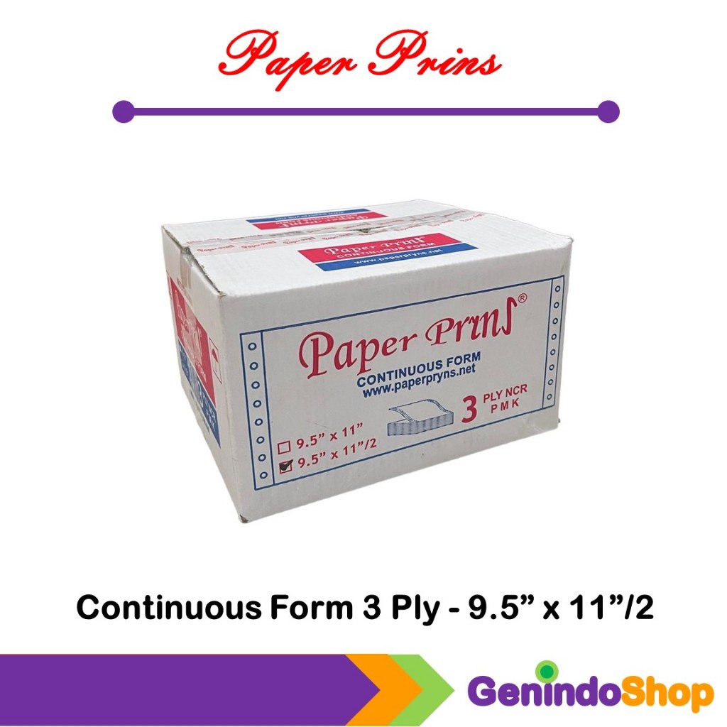 

Kertas Continuous Form 3 Ply NCR 9,5 x 11"/2 (Bagi Dua) Paper Prins