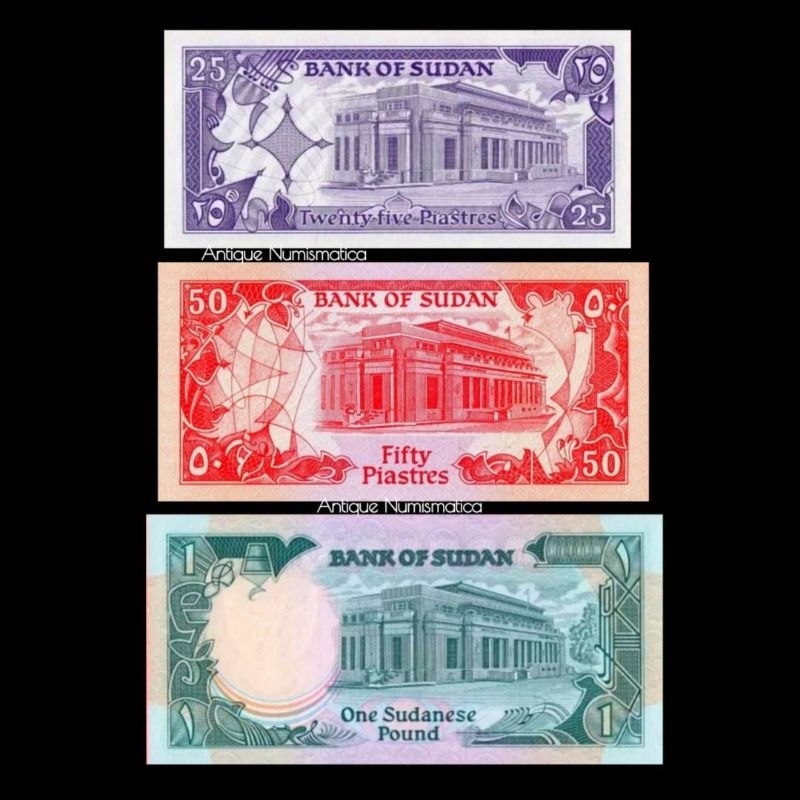 UANG ASING SUDAN SET 3 LEMBAR UNC 25 50 PIASTRES & 1 POUND 1986/87