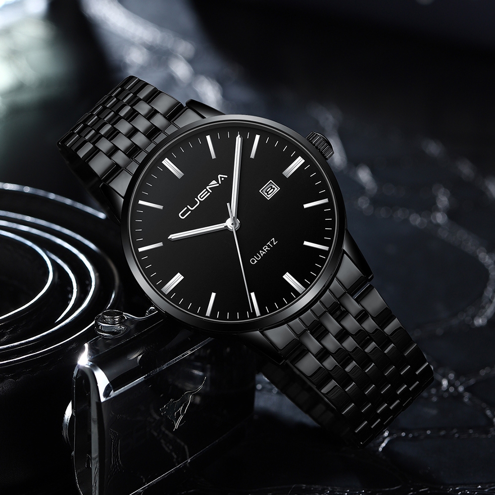 FAST DELIVERY CUENA Kasual Olahraga Jam Tangan Pria Stainless Steel Band Jam Tangan Sederhana Dial