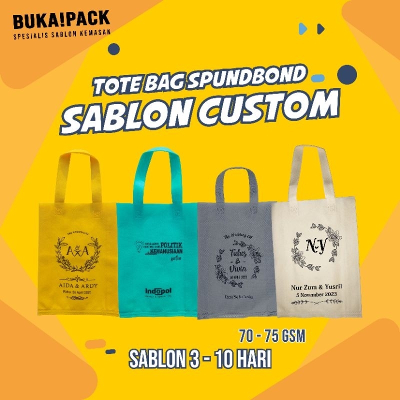 

TAS SPUNDBOND SABLON CUSTOM 25x35x8 cm, 30x40x8cm, 38x45x8cm model Tali Goodie bag Spundbond / tas belanja / tas souvenir pernikahan / ulang tahun / acara