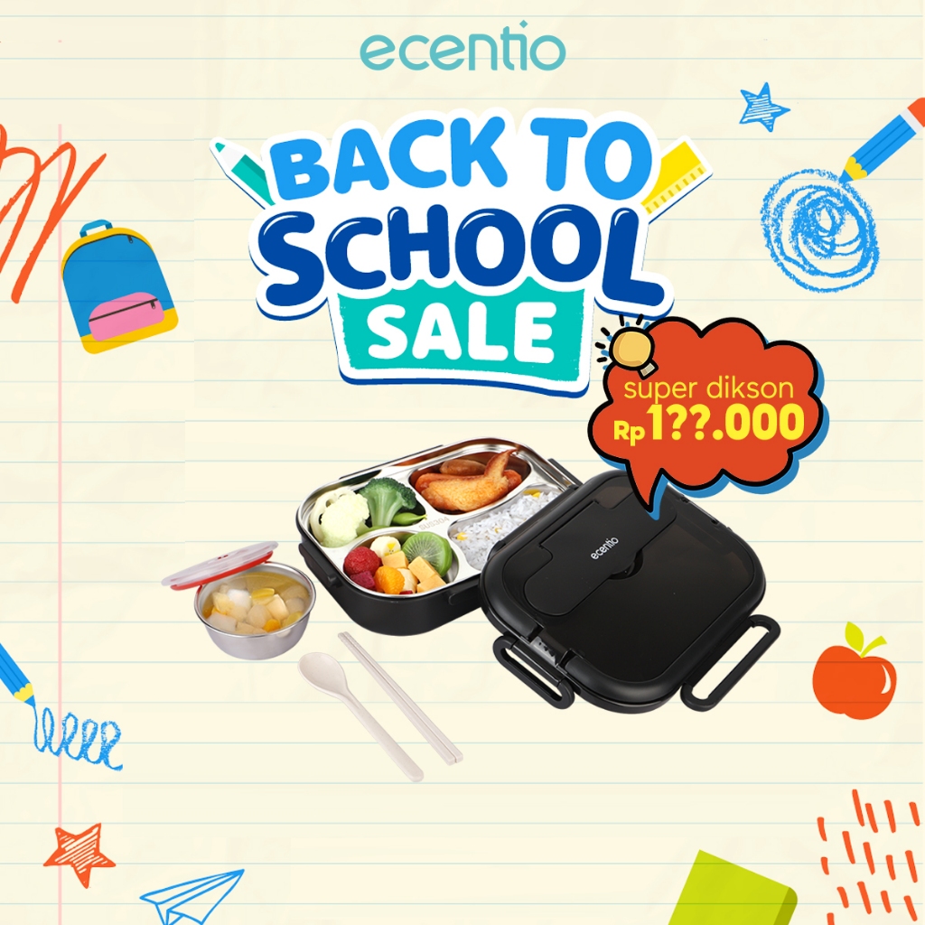 【Stainless 304】【Live exclusive】ecentio lunch box 1000ml stainless steel anti tumpah 4 grid kotak mak