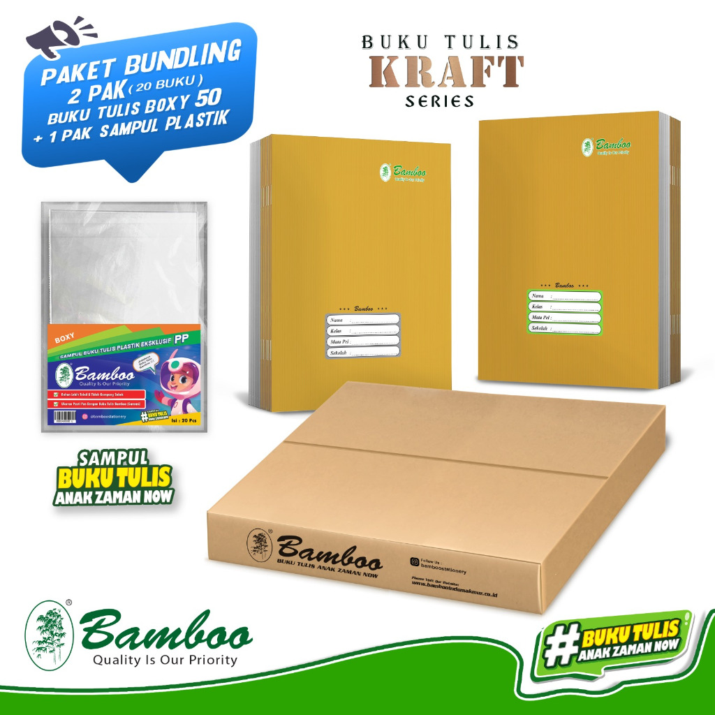 

Promo Bamboo Buku Tulis Boxy 50 Kraft (Bundling 2 Pak Buku+Sampul Plastik)