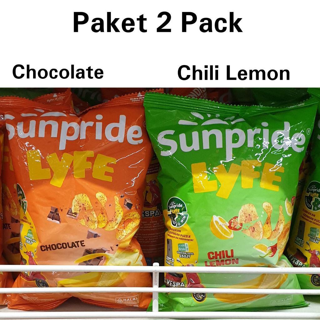 

PAKET 2 PACK SUNPRIDE LYFE BANANA CHIPS 55GR CHOCOLATE / CHILI LEMON