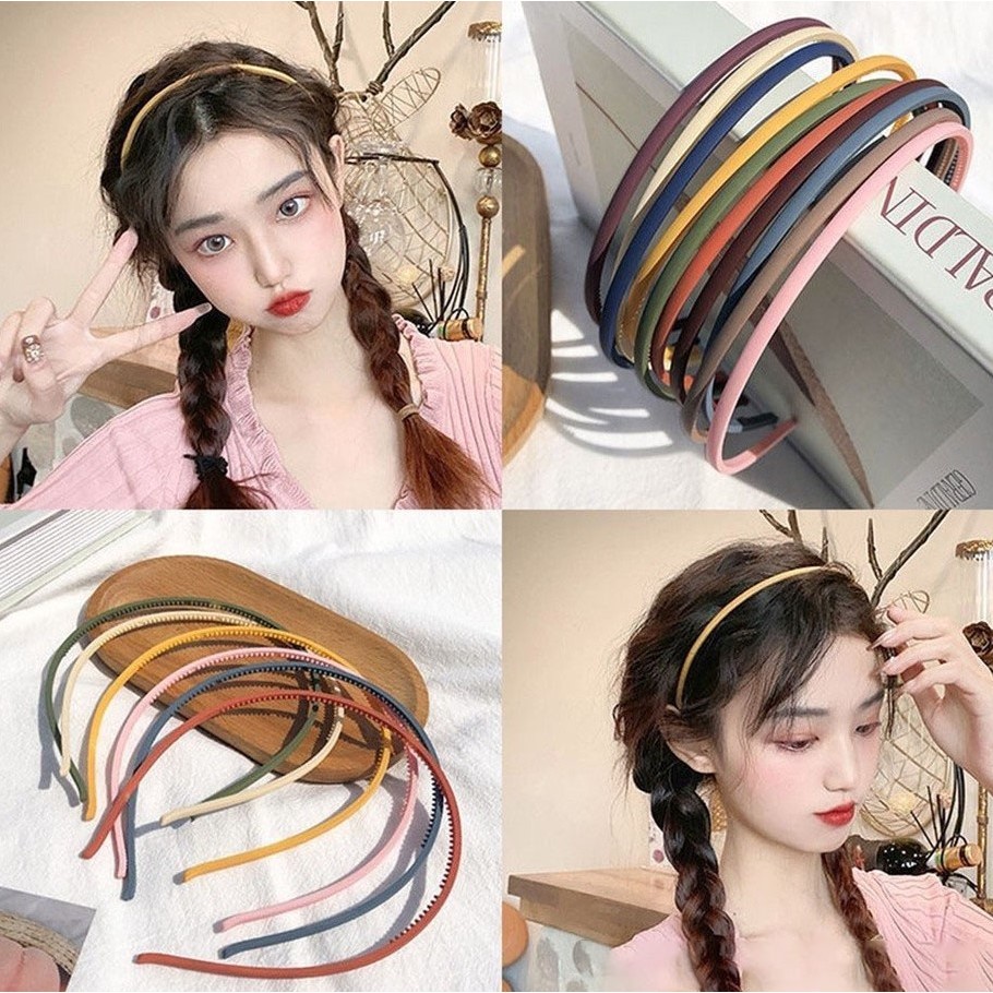 Bando Bandana Scrunchie Scrunchy Polos Bulat Tipis Matte Full Color High Quality Hairband Wanita Cew