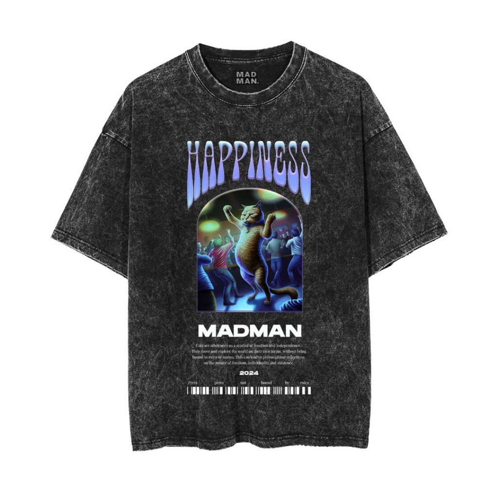 MADMAN Kaos "Happiness Madman" Oversize Washed T-Shirt | Washed T-Shirt | Kaos Washed | WO