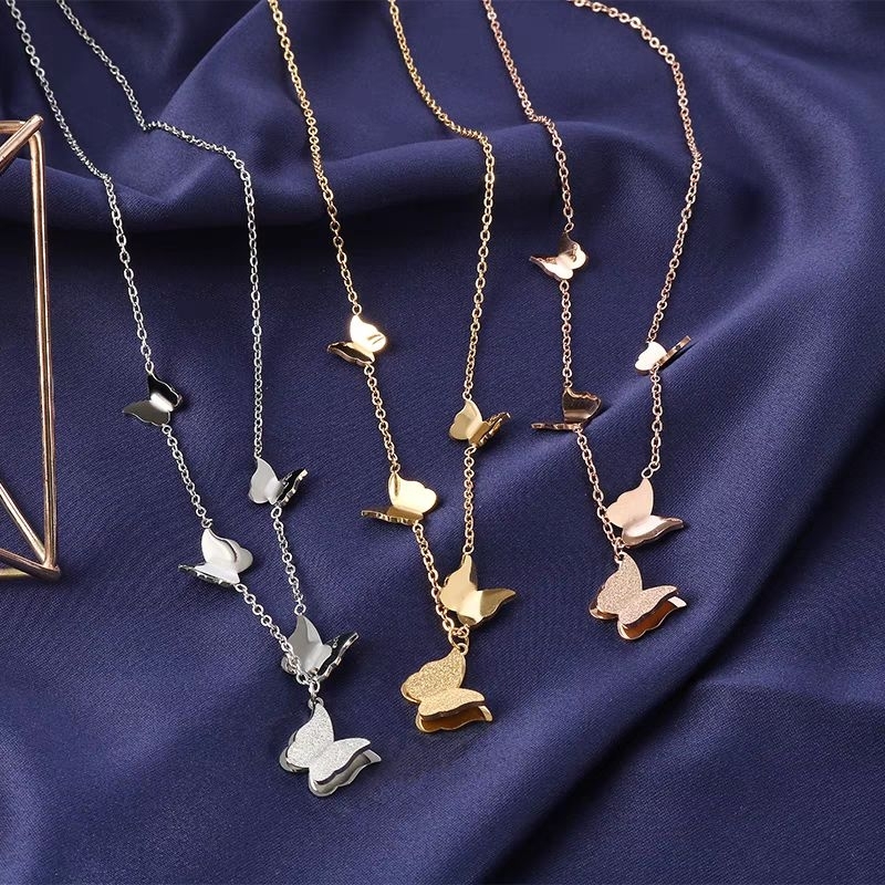 Kalung Titanium Wanita Kupu-kupu 5 Kalung Titanium Asli Tidak Karat