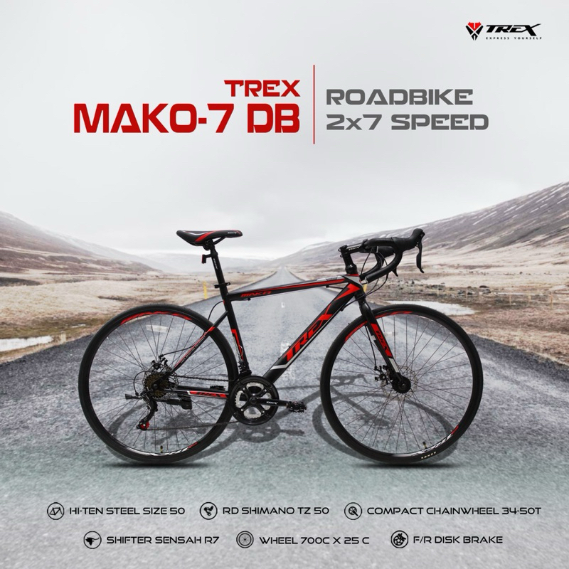 SEPEDA BALAP ROADBIKE TREX MAKO-7 DB 14 SPEED DOUBLE DISC BRAKE