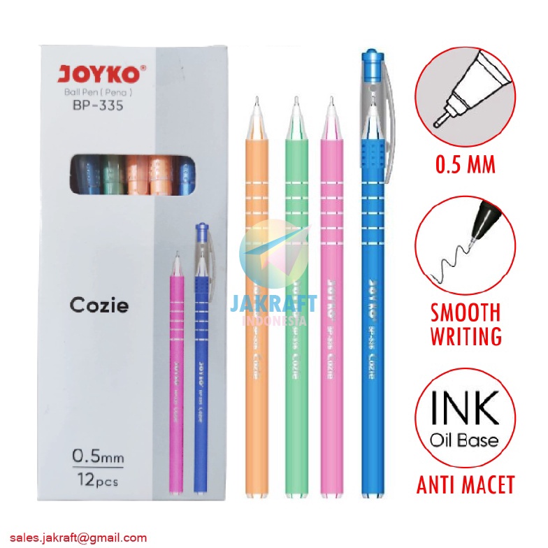 

TERLARISSS 12 Pcs Pulpen Bolpen Ballpoint Pen JOYKO BP335 COZIE Hitam Black 5 mm Murah