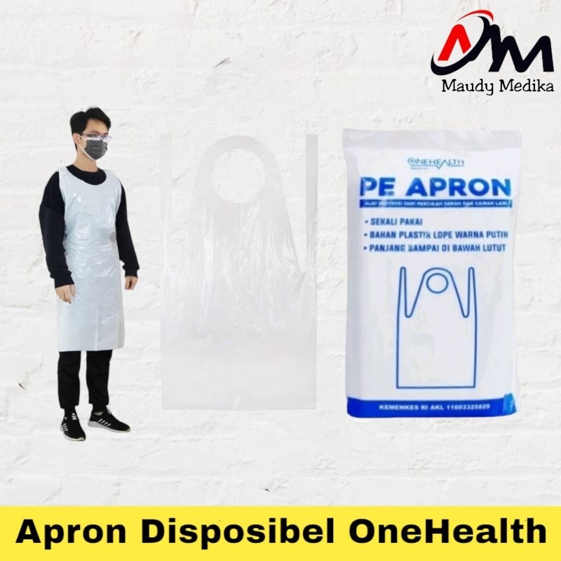 Apron Medis OneHealth  Apron Plastik Disposable Apron Sekali Pakai