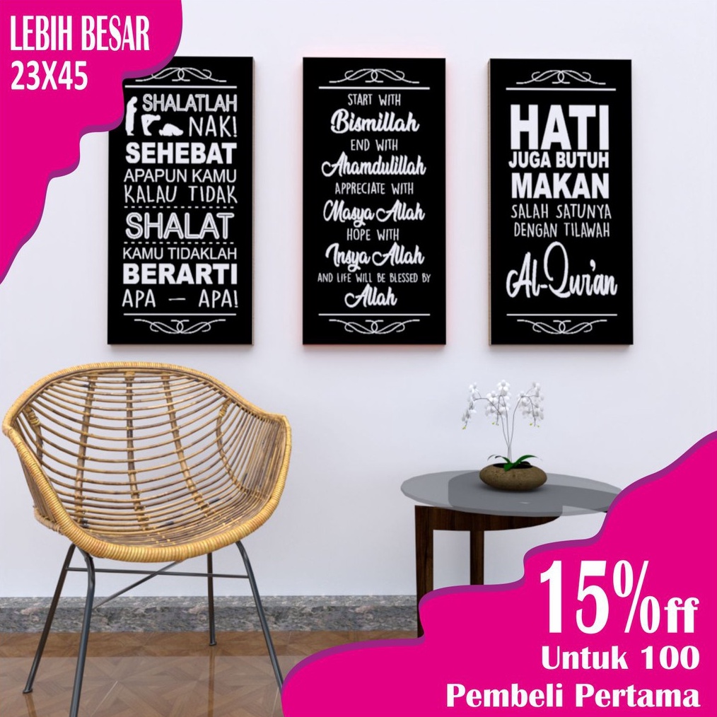 NEW VARIAN Hiasan dinding ruang tamu kamar tidur quotes atau kata bijak islami tropical style wall d