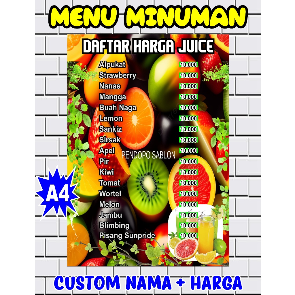 

Cetak daftar menu minuman A4