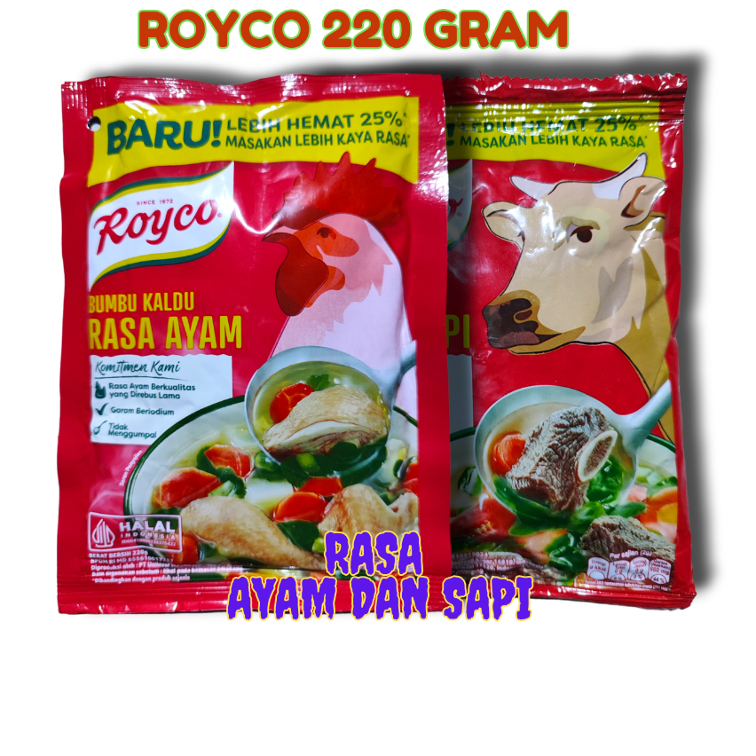 

ROYCO RASA AYAM / RASA SAPI PENYEDAP RASA BUMBU MASAK 220gr