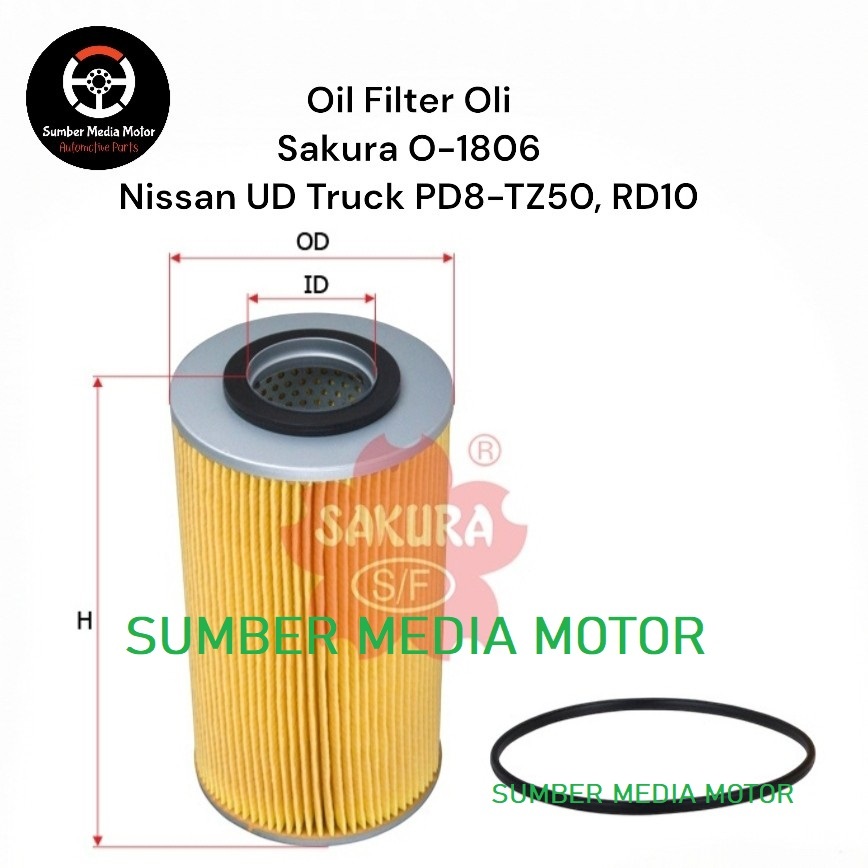 Sakura Oil Filter Oli O-1806 Nissan UD Truck PD8-TZ 50, Nissan UD Truck RD10