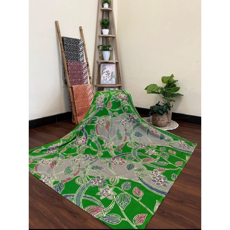 Kain Batik Solo katun printing ecoprint hijau