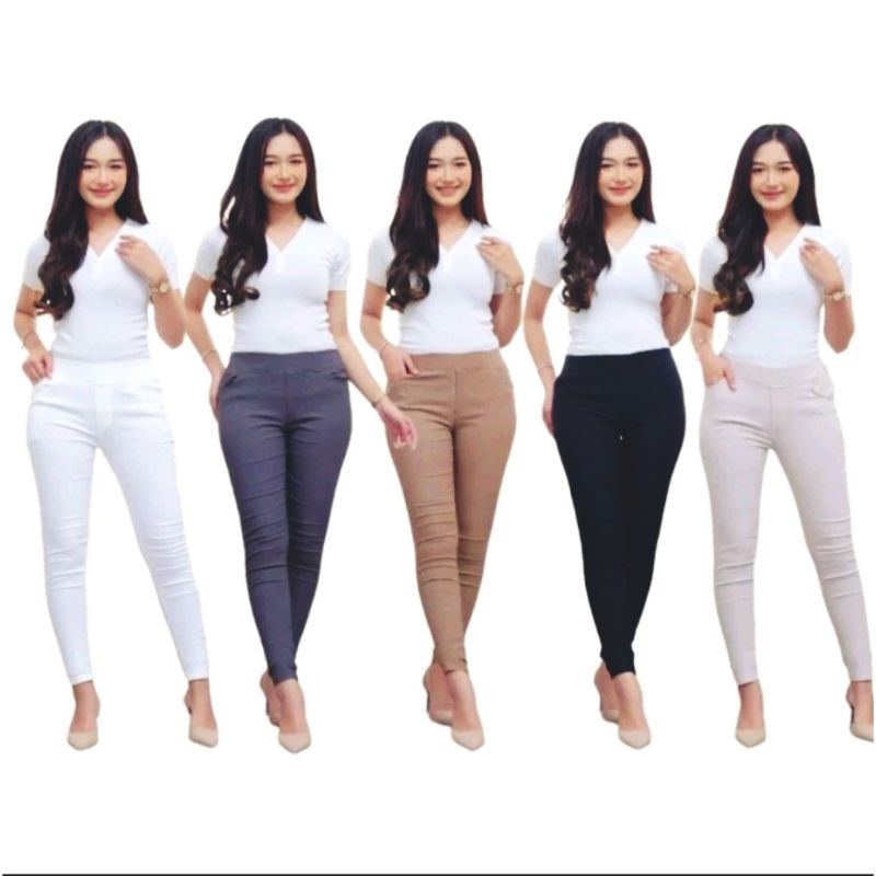 Elisabeth pants celana chino wanita pinggang full karet otomen soft jeans elastis