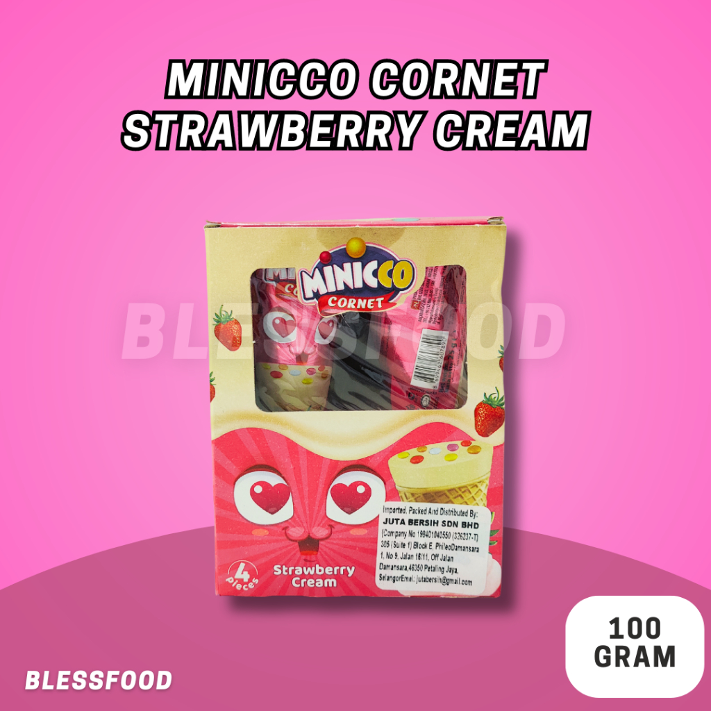 

ANL Minicco Cornet Strawberry Cream Biskuit Cokelat with Cone Ready Stock [Expired 2025] 100g