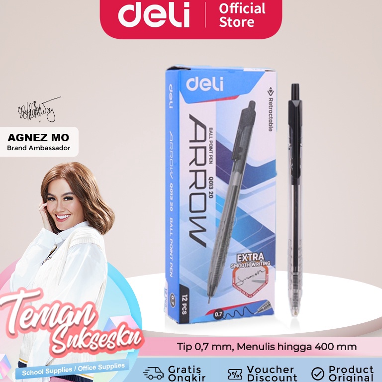 

Produk Baru Deli Pulpen Ball pen Cetek 7mm Hitam 12pcsbox Halus Smooth EQ13X