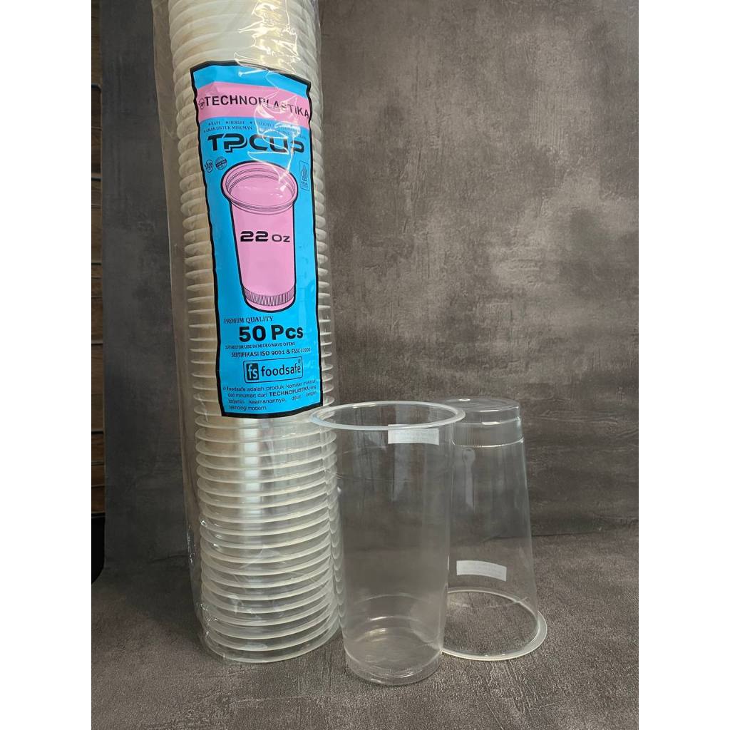 CUP TPP 22 oz 9 gram | Cup Gelas 22 oz Murah | Cup Gelas 22 oz Datar Merk Technoplastika | Cup Gelas