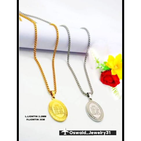 Kalung Keren Laki-laki/Wanita Bahan Titanium Accesoris Fashion Model Liontin bulat segi Panjang Lafa