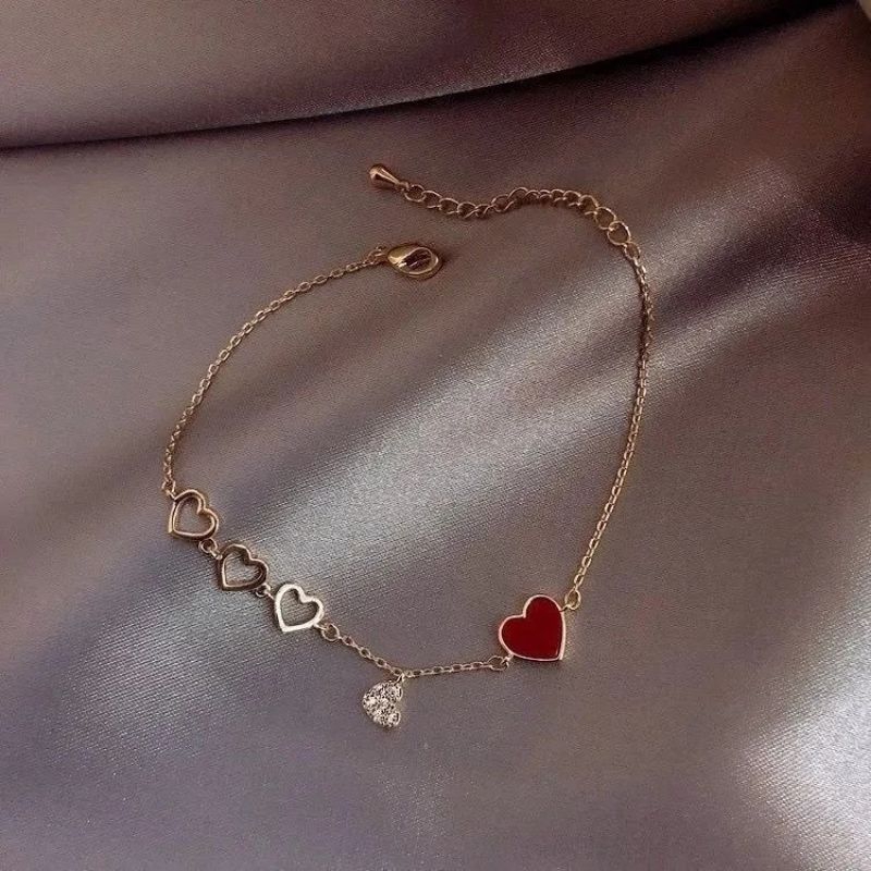 G118 Gelang Love Merah Rantai Fashion Korea