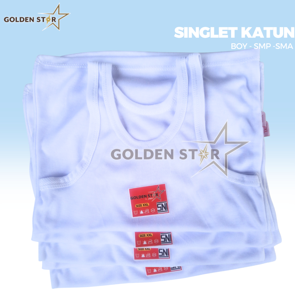 6Pcs Singlet Kaos Dalam Anak - Anak ABG Golden Star Putih - Singlet Kaos dalam Anak laki laki/Peremp