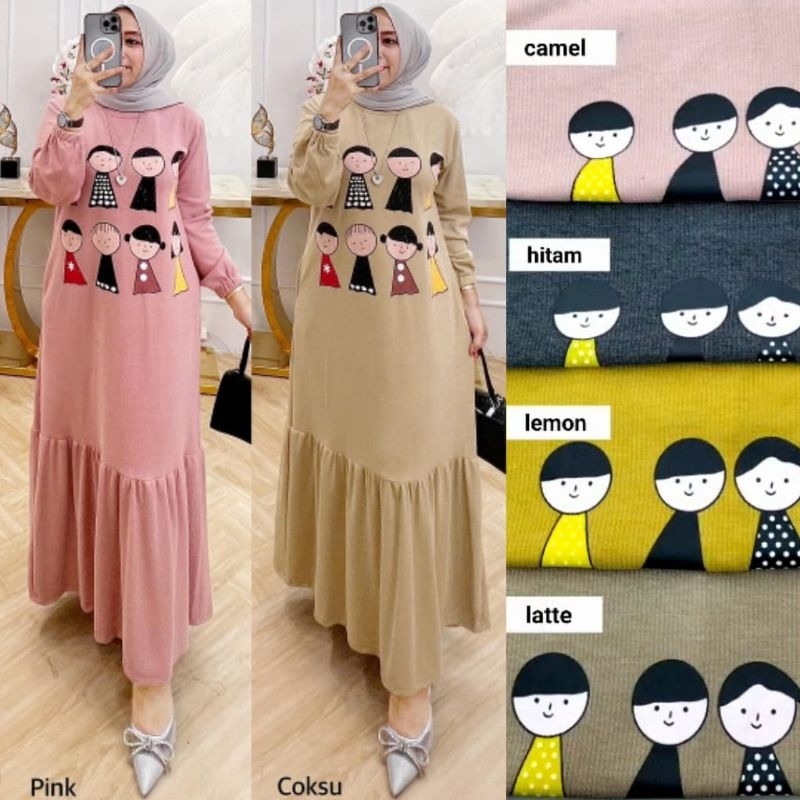 GAMIS KNIT KARKTER IMPORT BAWAH REMPEL MALICA MAXY MALIKA dress  dua layer import ML