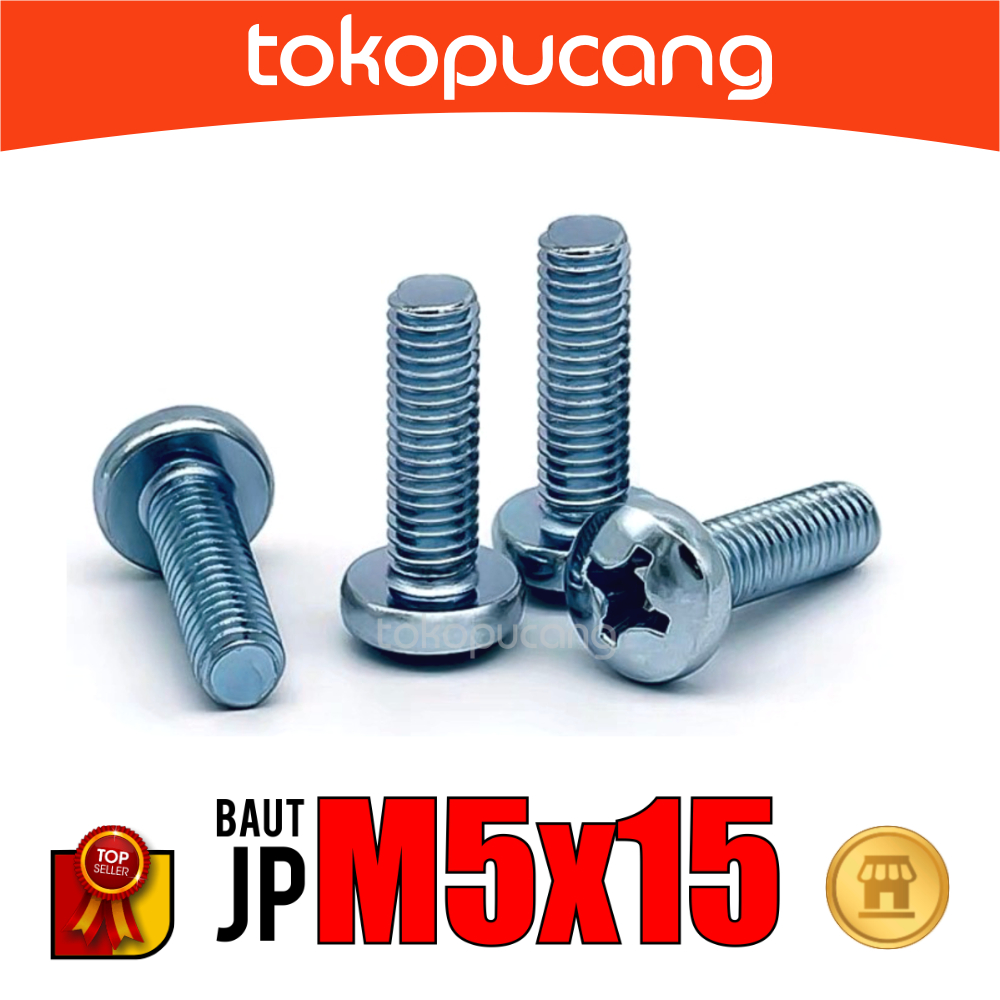 100pcs Baut JP M5X15 mm Baut Obeng Plus M5x15mm Baut Plus M5 x 15 mm