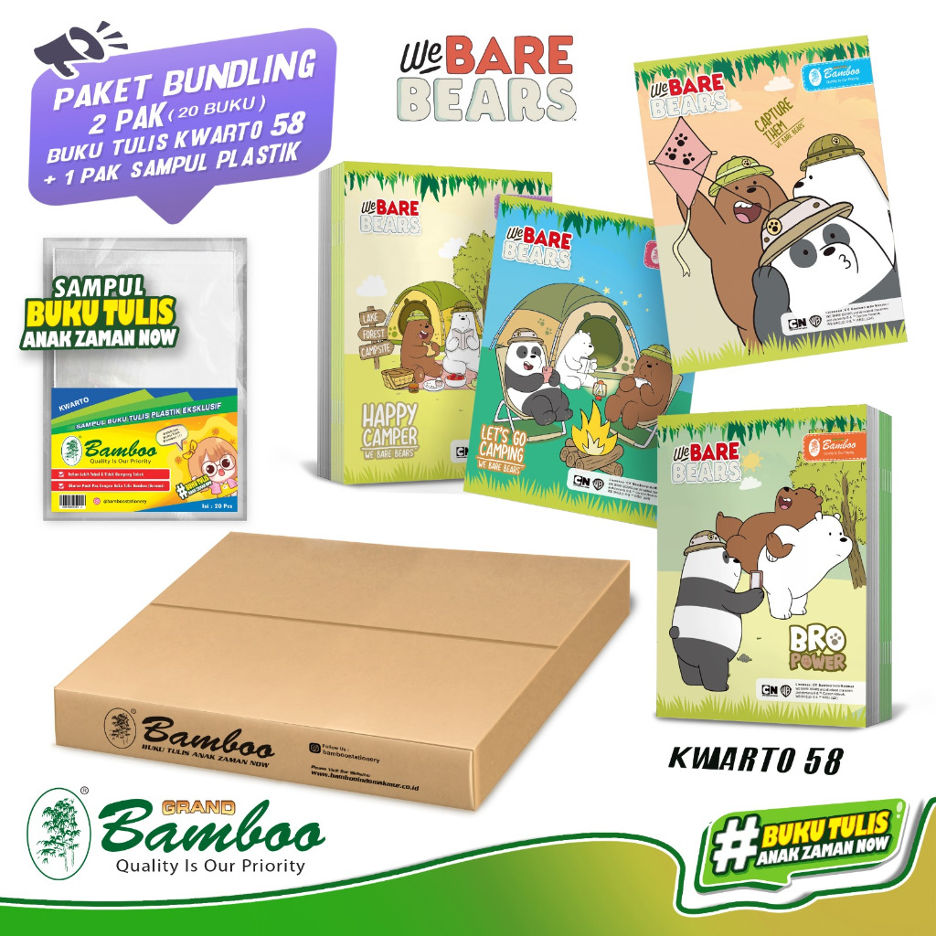 

Bamboo Buku Tulis Kwarto 58 WBB (Bundling 2 Pak Buku+Sampul Plastik)