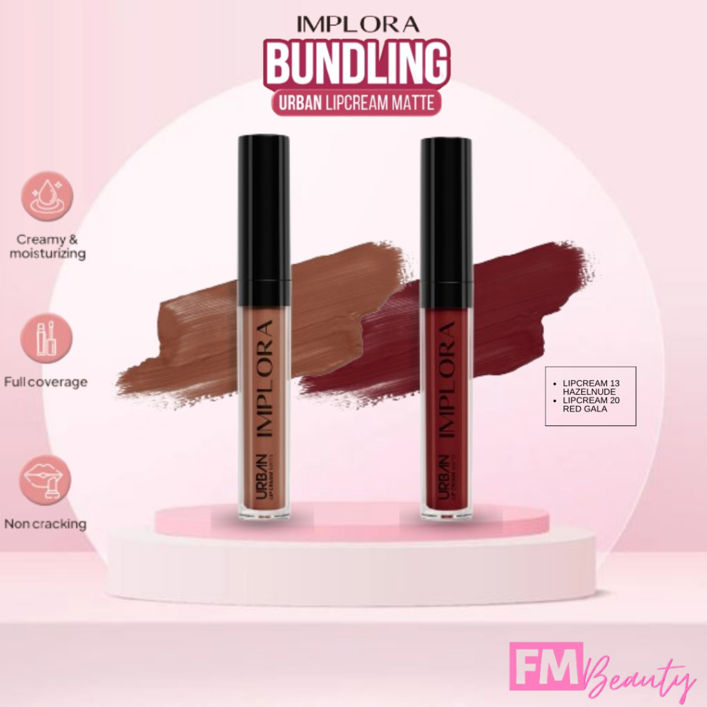 BISA COD Implora 13 Hazelnude + 18 Ruby Paket 1 Set Ombre Urban Lipcream Matte Implora