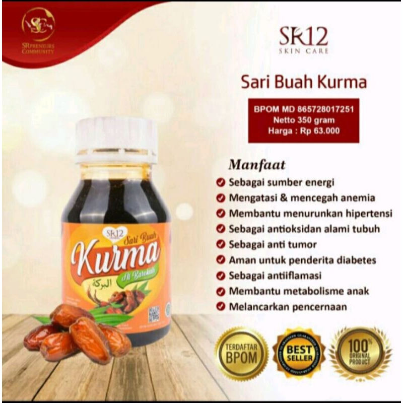 

Sari Kurma SR12. Sari Buah Kurma Asli, halal, BPOM