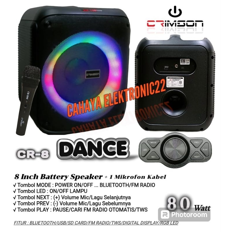 Speaker Portable Crimson CR 8 DANCE - 8Inch TWS Blutooth Crimson  CR8 DANCE