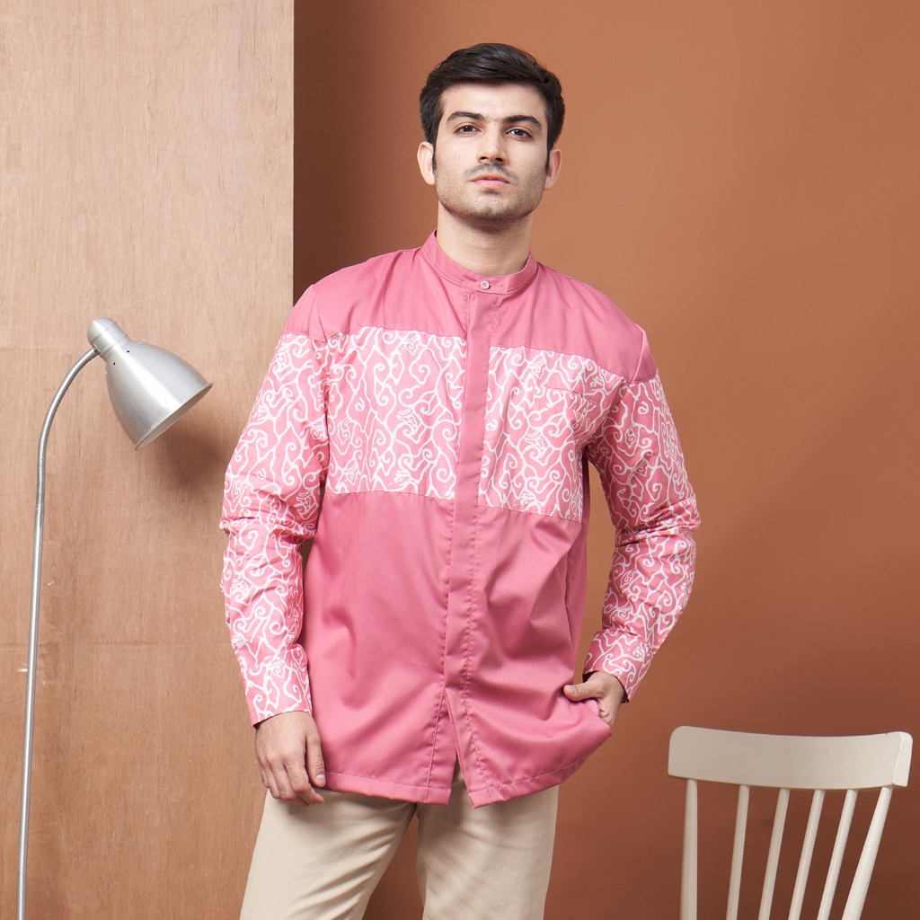 Kemeja Batik Pria Kemeja Kemeja Koko Pria Kemeja Kerah Sanghai Arsa Pink Salem