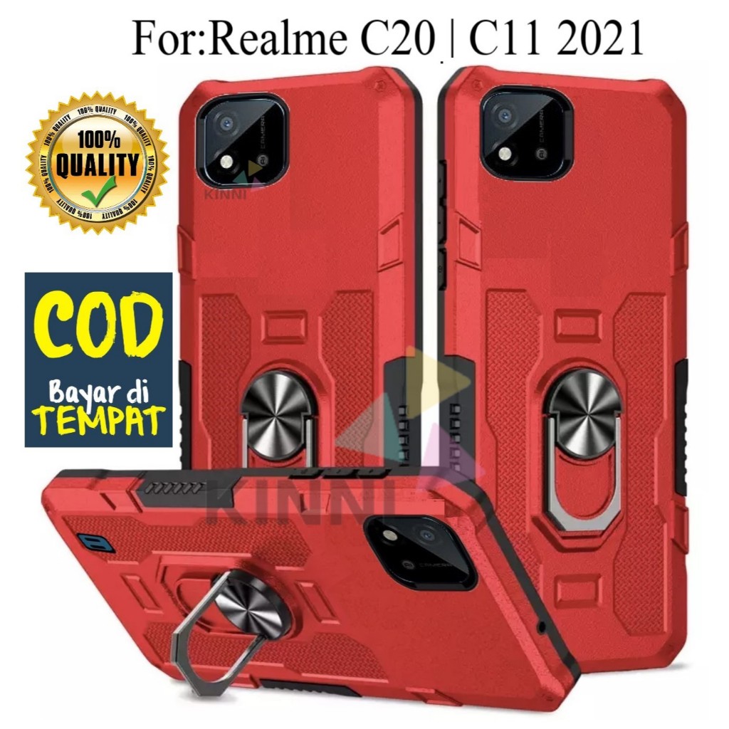 Casing Realme C20 | Realme C11 2021 Premium Hardcase Ring Armor Robot Case Kickstand Hybrid/Ring Hol