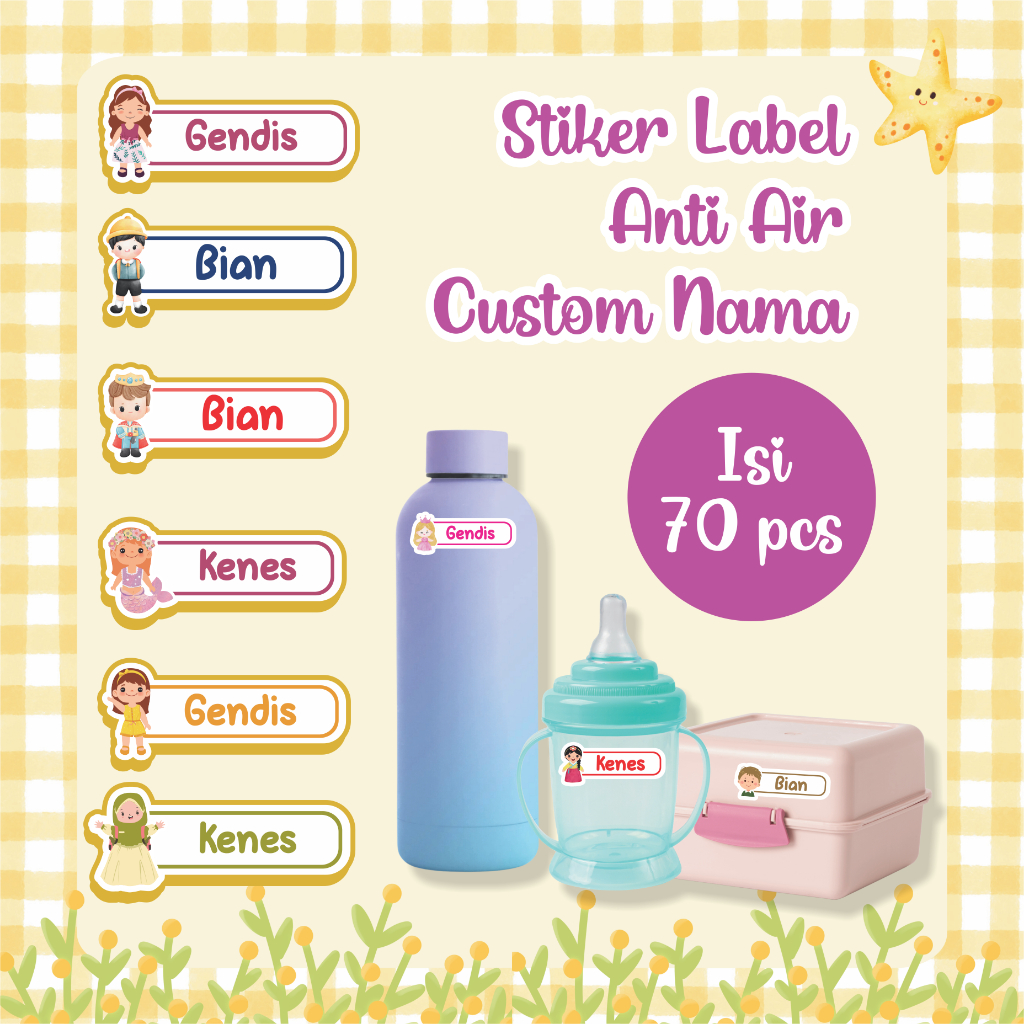 

70pcs Stiker Label Nama Anak / Sticker Anak / Sticker Nama / Stiker Custom / Stiker Anti Air