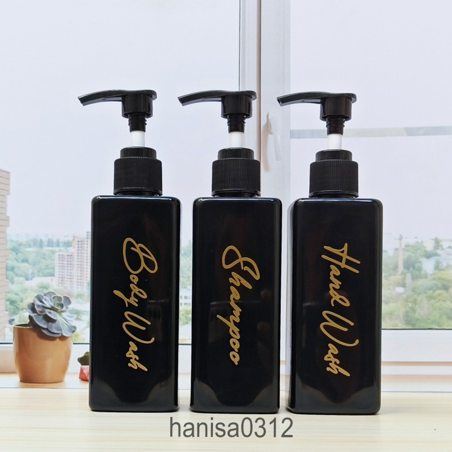 Botol Pump 250ml Model Kotak Hitam Glossy / Botol Sabun Cair Pump Lotion Hitam 250 Ml