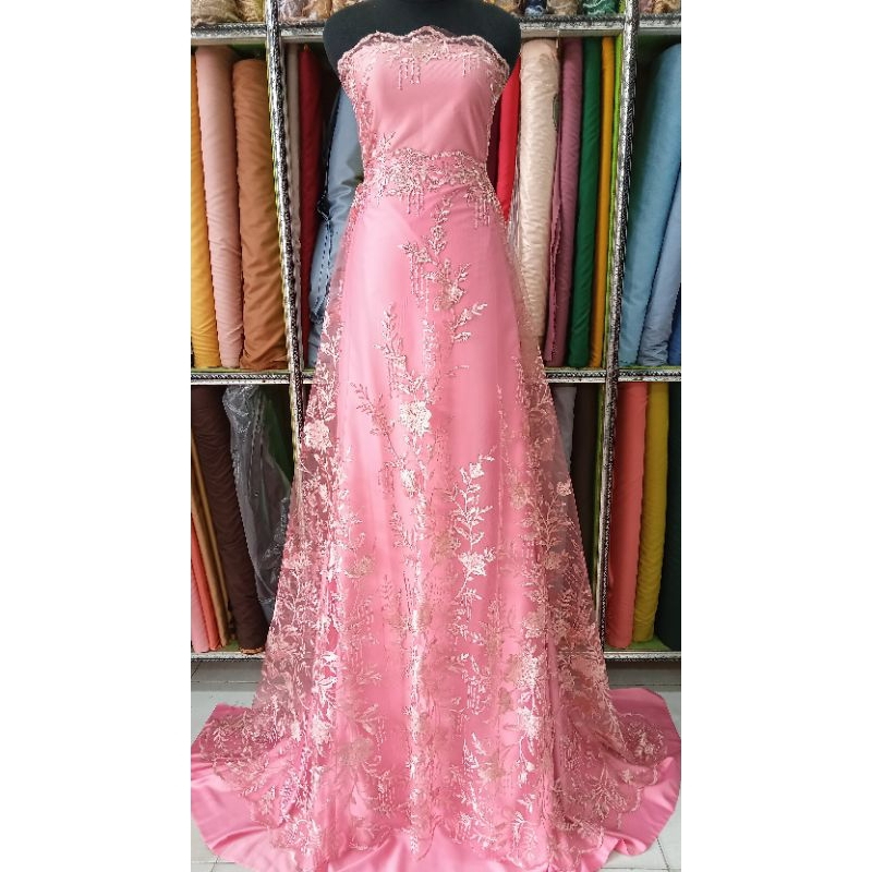 Bahan Bakal Kebaya Renda Brokat Brukat Tile Bunga Salur Dua Arah